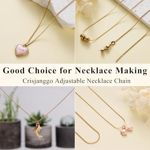 Crisjanggo 10 Pack Gold Plated Cable Chain for Jewelry Making Stainless Steel Chain Bulk 20 Inch Adjustable Necklace with Rubber Stopper Beads for Women - color: Gold Cable