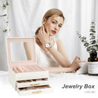 Jewelry Organizer Box with Glass Lid, Women Jewelry Box White Jewelry Case 3-Layer with 2 Drawers, Jewelry Organizer Jewelry Box, Glass Lid White - color: A Glass Lid White