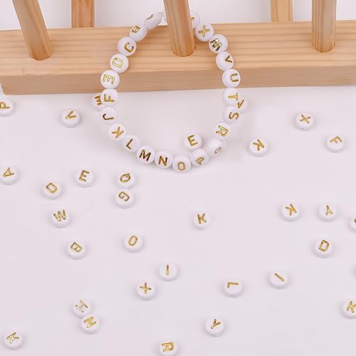 300Pcs Letter Beads N 4X7mm Gold Alphabet Beads Acrylic Round Shape Loose Beads for Name Bracelets Necklaces Key Chains DIY Jewelry Making (N) - color: Gold, size: N