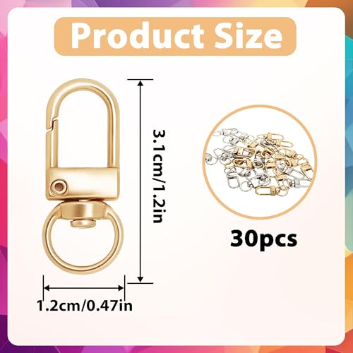 30PCS Gold and Silver Metal Lobster Claw Clasps, Swivel Lanyard Snap Hooks for Jewelry Making, Keychain, Bags, DIY Crafts and More - color: Silver+Gold