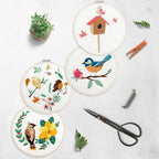 Bonroy 4 Sets Embroidery Set for Beginners, Art Craft, Easy Sewing, Includes Embroidery Clothing, Pattern, Embroidery Hoop, Instruction Manual, Colorful Thread Needles Set (6 Pieces) - color: Bird