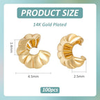 BENECREAT 14K Gold Plated Brass Beads, Crimp Bead Knot Covers Metal Half Round Open Crimp Beads for Jewelry Craft Making - color: Smoothed Gold, size: 0.17x0.1 Inch