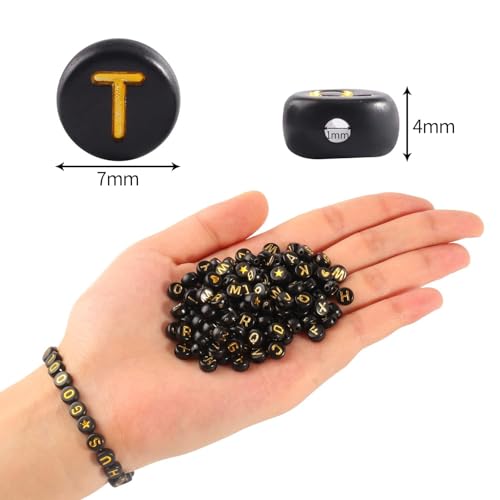 Yochus 1000pcs Black Round Acrylic Alphabet Beads 4x7mm Gold Letter A-Z Beads for Jewelry Making and DIY Bracelets, Necklaces, Key Chains - color: Black/Gold, size: 4x7mm