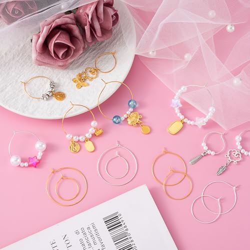 Pndeyo 280pcs Hypoallergenic Earring Beading Hoops, 20mm 25mm 30mm 35mm Round Hoop Earrings Findings, Open Earring Wire Ring Accessories for Jewelry Making- Silver & Gold - color: Silver & Gold-280pcs