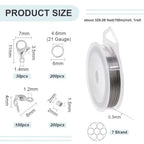 BENECREAT 328-Feet 0.3mm Stainless Steel 7-Strand Beading Wire with Accessories for Jewelry Making - size: 0.3mm, style: 7 Strand