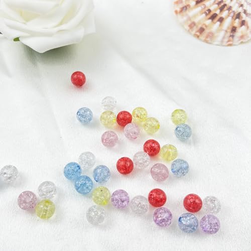 200pcs 10mm Crackle Beads - Round Crystal Acrylic Craft Beads with Hole for Jewelry Making - Bright Red - color: 24-bright red, size: 10MM
