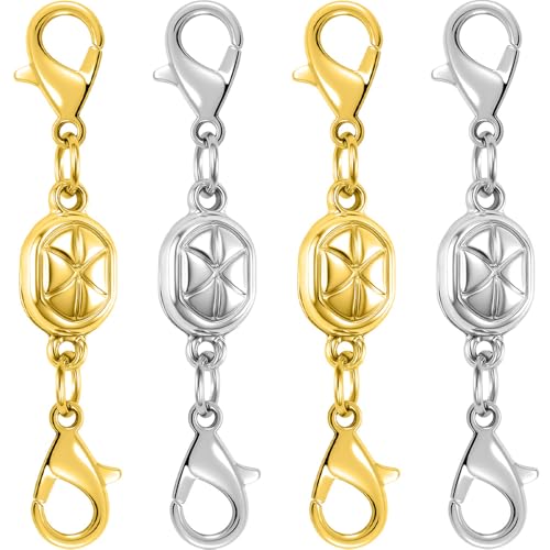 Magnetic Necklace Clasps and Closures-Magnetic Necklace Clasp Set, Double Locking Design, Gold and Silver (4pcs Gold Silver) - color: 4pcs gold silver