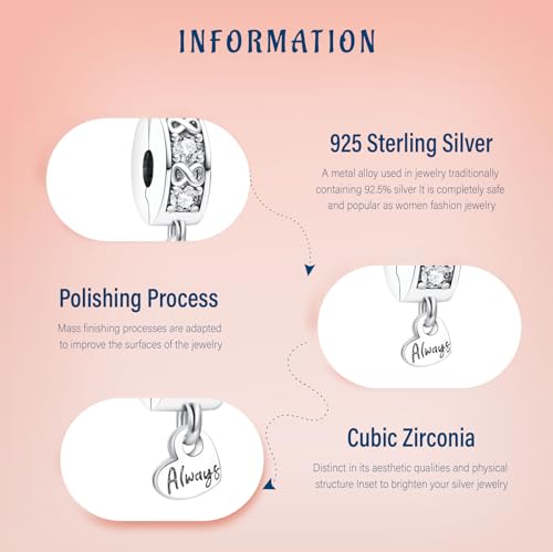 Mothers Day Birthday Number Love Family Friendship Graduation Auntie Grandma Dad Mom Charms for Pandora Bracelets Necklaces, Gifts Women, for Anniversary Valentines Christmas - style: Always Inifinity Pavé Clip Silver