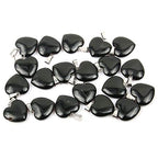 LE SKY 20 Pcs natural stone pendants heart shape healing stone charms for jewelry making - color: black agate