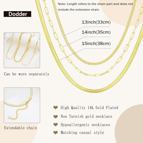 Gold Layered Necklaces for Women, 14K Gold Plated Dainty Gold Chain Choker Necklace Stack, Herringbone Gold Necklaces Set - color: gold-3-snake