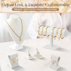 Wenqik Velvet Jewelry Display Set Necklace Mannequin Bust T-Bar Bracelet Holder 2 Earring Stands 2 Ring Holders for Showcase (White) - color: White