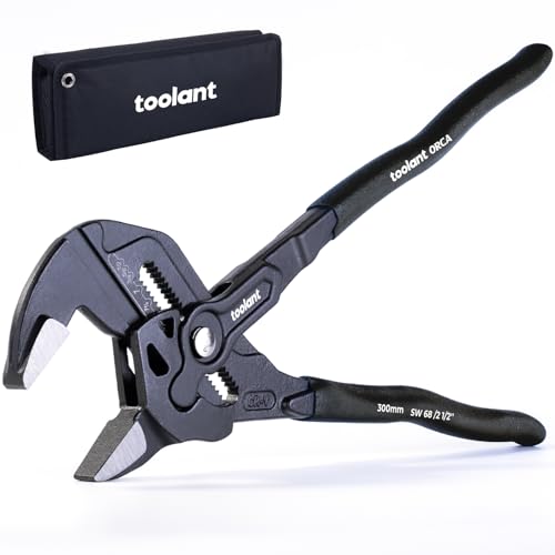 toolant 12-INCH Plier Wrench, CR-V Construction Adjustable Wrench With Pouch, Black Finish Smooth Jaw Pliers, Parallel Jaws with Comfortable Grips, Suitable for All Types of Nuts, Water Pipes, etc - size: 12-inch Black