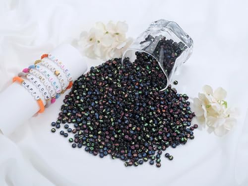 LAIDANLA 1000PCS Acrylic Number Beads Colorful Number Black Round Bead 7×4mm for Jewelry Bracelets Necklaces Key Chains Making - color: W-Colorful Number Black Beads