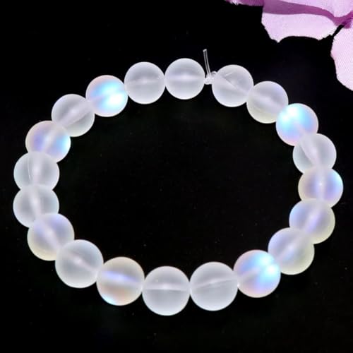 6MM/8MM/10MM-Matte White Aurora Crystal Glass Beads, Frosted Glitter Shining Mermaid Round Loose Beads, Rainbow Holographic Synthetic Moonstone for Jewelry Making DIY Bracelet (6MM) - size: 6MM