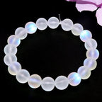 6MM/8MM/10MM-Matte White Aurora Crystal Glass Beads, Frosted Glitter Shining Mermaid Round Loose Beads, Rainbow Holographic Synthetic Moonstone for Jewelry Making DIY Bracelet (6MM) - size: 6MM