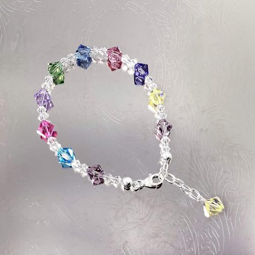 Gem Avenue Adjustable 7 to 8 inch Bracelet with .925 Silver and Austrian Crystals - color: multi-color