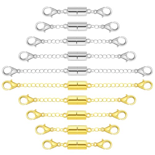 Magnetic Necklace Extender, Magnetic Necklace Clasps and Closures with Extender Chains, Adjustable Necklace Extenders, Bracelet Extender, Gold and Silver Chain Extension for Necklaces, Multiple Sizes - color: Gold, Silver