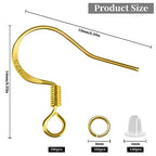 200 PCS/100 Pairs Earring Hooks Hypoallergenic 925 Sterling Silver Plated 18K Gold Tone Ear Wires Fish Hooks with 100 PCS Clear Silicone Earring Backs and 100 PCS Jump Rings for DIY Jewelry Making - color: 18K Gold