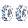 925 Sterling Silver Spacer Charm Bead with Clear CZ for Pandora Charms Bracelets - color: 2PCS Light Blue