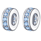 925 Sterling Silver Spacer Charm Bead with Clear CZ for Pandora Charms Bracelets - color: 2PCS Light Blue