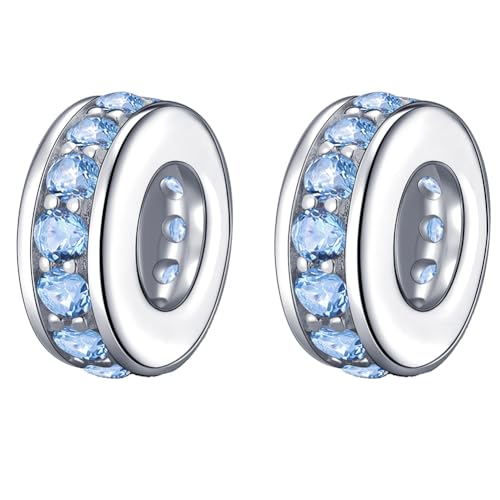 925 Sterling Silver Spacer Charm Bead with Clear CZ for Pandora Charms Bracelets - color: 2PCS Light Blue