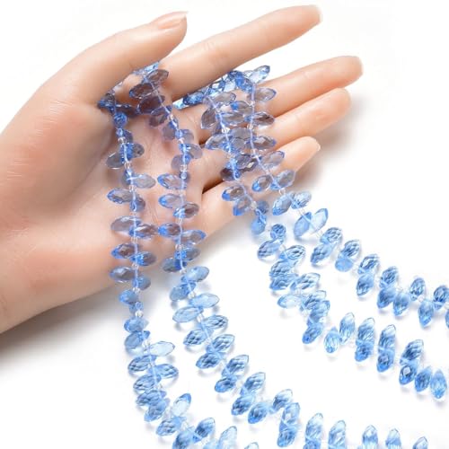 200pcs Czech 12mm Faceted Teardrop Briolette Crystal Glass Loose Beads Pendant Drop Spacer Bulk Light Sapphire Blue for DIY Jewelry Making CCT2-14 - color: Light sapphire blue, size: 12x6mm - 200pcs