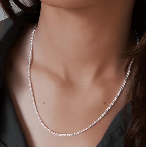 2.5mm/4mm Silver Wheat Chain for Men Women, Mens Silver Plated Over Stainless Steel Wheat Chain - color: Silver-2.5mm, size: 22 Inches