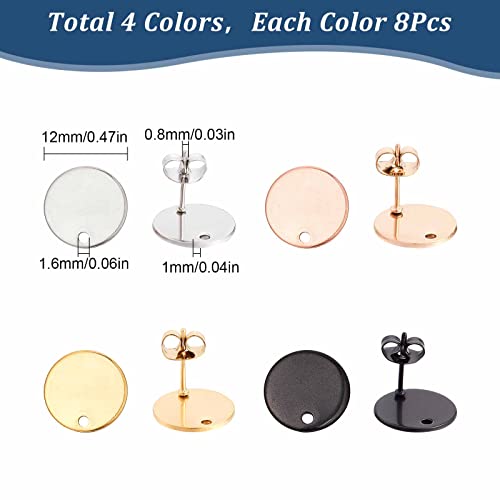 SUNNYCLUE 1 Box 32Pcs 4 Colors Flat Round Earring Posts Stainless Steel Earring Post Ear Stud with Loop Blank Metal Earring Studs Ear Nuts for Earrings Jewelry Making DIY Women Adults Crafts Suppies - color: 16 Pairs Round Mixed Color Stud Earring Finding
