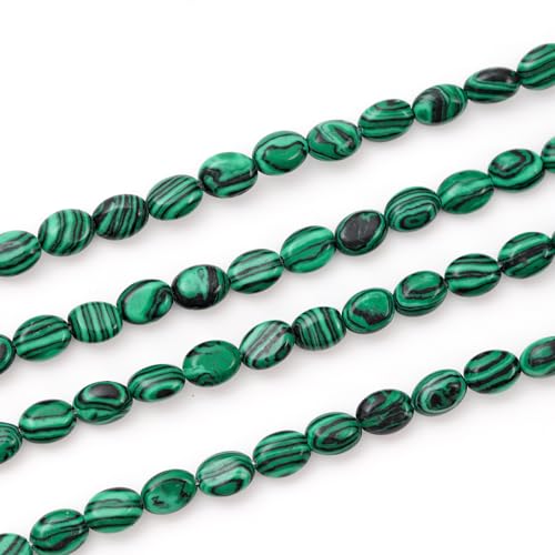 6×8mm Natural Malachite Gemstone Loose Beads Flat Oval Healing Crystal Loose Stone Beads for Jewelry Necklace Bracelet Earring Craft - color: Malachite