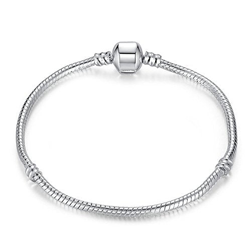 RUBYCA 5pcs 6.7" White Silver Plated Clasp European Snake Chain Charm Bracelet fit Charm Beads DIY - color: White Silver, size: 17 CM