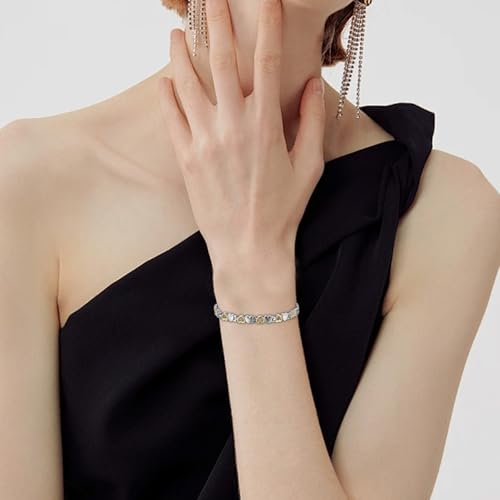 BioMag Magnetic Bracelet for Women, Titanium Steel Wristband Brazaletes for Pain Relief Solid Pure Copper Jewelry Gift with Adjustable Tool - color: Silver-Gold