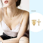 84Pcs/42Set Rosary Kits Cross and Center Medal Charms Alloy Oval Virgen De Guadalupe Links Connector Charm Pendant for Diy Jewelry Making Supplies