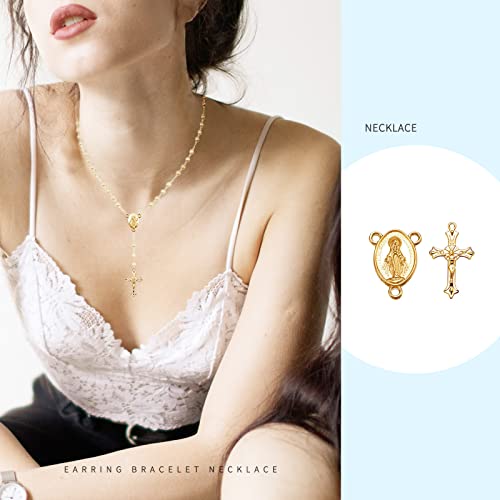 84Pcs/42Set Rosary Kits Cross and Center Medal Charms Alloy Oval Virgen De Guadalupe Links Connector Charm Pendant for Diy Jewelry Making Supplies
