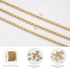 KYUNHOO 9.8FT/3M Gold Chain for Jewelry Making Textured Circle Links on Spool Stainless Steel Jewelry Chains Bulk for Necklace Bracelet DIY with Lobster Clasps Jump Rings - color: Circle Gold
