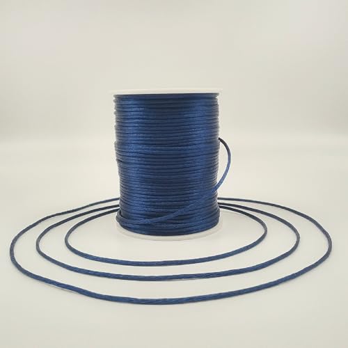 2 mm 330 Feet Satin Nylon Cord String for Jewelry Making Bracelet Necklaces Beading Thread Rattail Macrame Kumihimo Chinese Knot Craft Navy Blue - size: Navy Blue