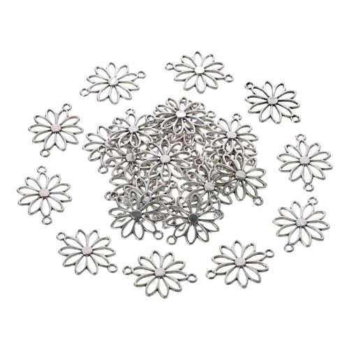 60Pcs Flower Connector Charms, Sliver Alloy Daisy Flower Double Loop Pendants Alloy Links Connectors for Jewelry Making