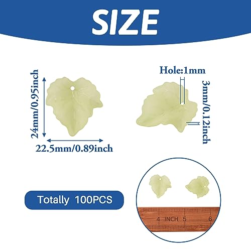 Crafans 100Pcs Frosted Acrylic Leaf Charms 24x22.5x3mm Transparent Plant Pendants Clear Autumn Maple Leaves Beads Charms for Jewelry Making (Lime Green) - color: Lime Green