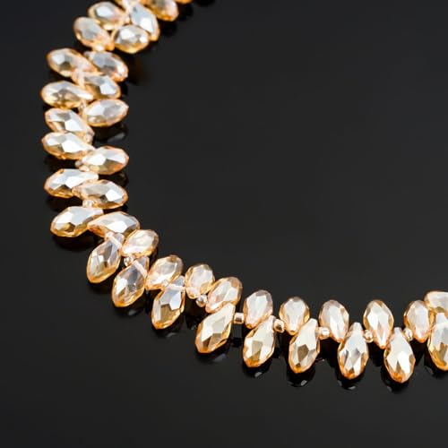 200pcs Czech 12mm Faceted Teardrop Briolette Crystal Glass Loose Beads Pendant Drop Spacer Bulk Golden Shadow for DIY Jewelry Making CCT2-28 - color: Golden Shadow, size: 12x6mm - 200pcs