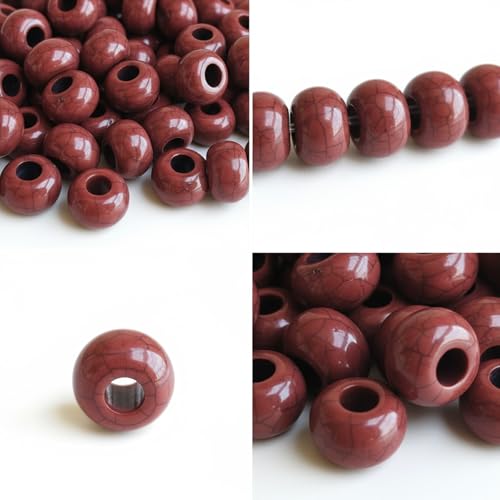 Large Hole Beads for Jewelry Making-100pcs 14mm European Rondelle Spacer Beads,Big Hole Craft for Bracelets(Coffee) - color: Coffee