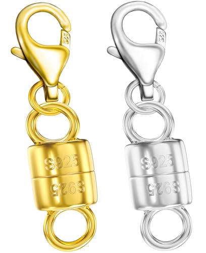 Dailyacc 925 Silver Lobster Magnetic Necklace Clasps and Closures Safety Sterling Silver with 14K Gold Jewelry Converters for Bracelets Chain Extender - color: 2pcs 1S + 1Gold