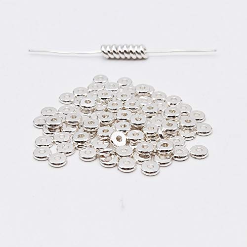 INSPIRELLE 100pcs Heishi Beads 6mm Long-Lasting Disc Brass Rondelle Spacer Beads Silver Plated Flat Round Shape Jewelry Metal Spacers for Bracelet Necklace Jewelry Making - color: Silver, size: 6mm