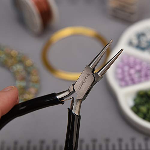 The Beadsmith Round Nose Pliers – Extra Fine Tips – 4.5 inches (114mm) – PVC Grip Handle with Double Leaf Springs – Jewelry Making Tool for Creating Bracelets, Earrings and Necklaces
