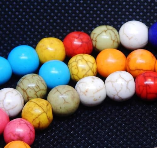Perlin Turquoise Gemstone Strand Beads 8 mm Stone Mixed Colour Set Ball Bead Strand Bead Necklace Gemstone Beads with Hole for Threading Jewellery Chain Bracelet