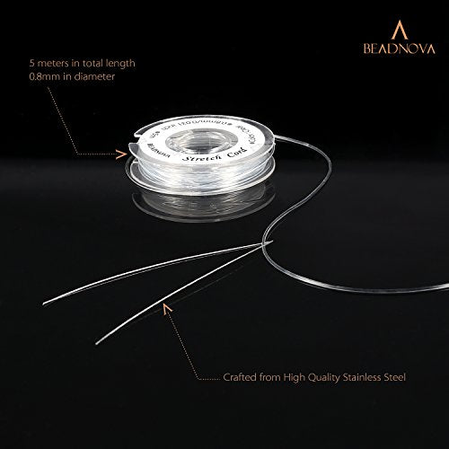 BEADNOVA DIY Starter kit 0.8mm Stretch Jewelry Cord Elastic Crystal String Cord 5 Meters with 1pc Collapsible Eye Needle for Jewelry Making