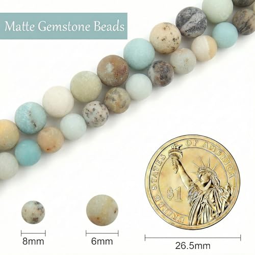 Stone Beads, 45pcs Matte Amazonite, 8mm Round Loose Beads for Jewelry Making, Bracelets, with Bag, String & Card - color: Matte Amazonite Beads, size: 8mm