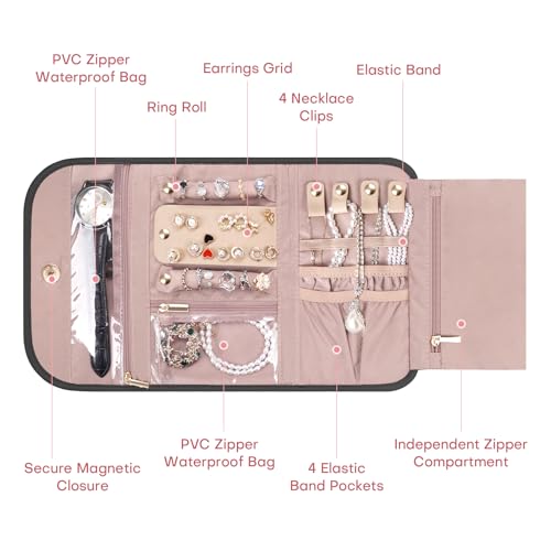 Travel Jewelry Organizer Box, Foldable Travel Case for Earrings, Necklaces, Rings, Bracelets, Black - color: Black-Tri-fold Style