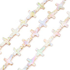 Beadthoven 36Pcs Cross Natural Freshwater Shell Beads 14.5x12mm Colorful Drawbench Painted Crucifix Cross Beads Small Jesus Christian Crosses Gemstone Loose Spacers for DIY Jewelry Making - color: Iridescent