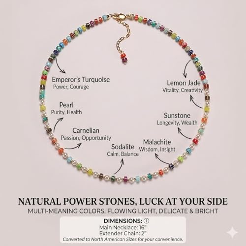 Handmade Natural Gemstone Beaded Necklace for Women, Cultured Freshwater Pearl Choker with Adjustable Extension Chain, Boho Healing Crystal Jewelry Collection - color: g Colorful