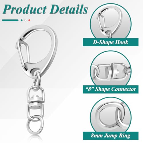 25 Pack Lobster Claw Clasps Keychain Kit, Silver Keychain Clip with Swivel Snap Hooks, Bulk Key Chain Clasps for Crafts DIY Making - color: A-Silver