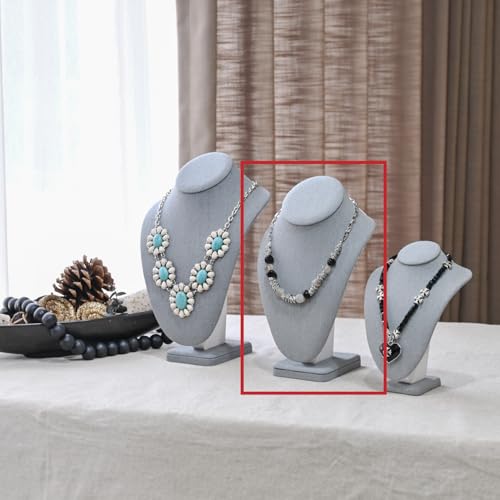 MOOCA 2 Pcs Linen Covered Wood Necklace Display Busts - Elegant Jewelry Chain Mannequins for Necklaces - 6 3/8 W x 4 1/4 D x 10 H in, Dim Grey - color: 5) Dim Grey Linen, 2 pieces